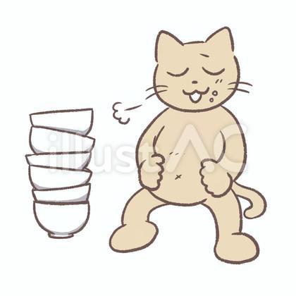 お腹がいっぱいな猫とたくさんのお皿