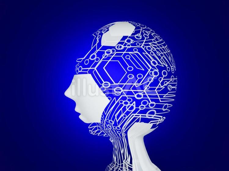 AI人工知能の横顔イメージの背景・青 ai,人工知能,近未来のイラスト素材