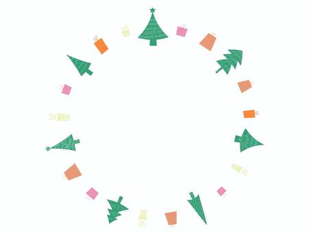 クリスマスツリーとギフトのフレーム2　緑 クリスマス,冬,フレーム,クリスマスツリー,背景,星,キラキラ,テクスチャ,手描き,杉のイラスト素材