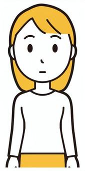  ロングヘア女性(黄)-422-バスト ポカン,女性,女の子,人物,かわいい,ぽかーん,呆れる,バストアップ,上半身,若いのイラスト素材