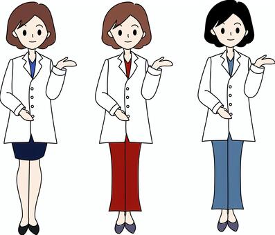 立って案内をする女性（白衣） 人物,女性,案内,紹介,医者,医師,薬剤師,科学者,研究員,先生のイラスト素材