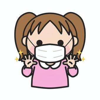 洗った手をみせるマスクをした女の子2 女の子,マスク,手洗い,保険だより,小児科,耳鼻科,手洗い指導,てあらい,清潔,衛生のイラスト素材