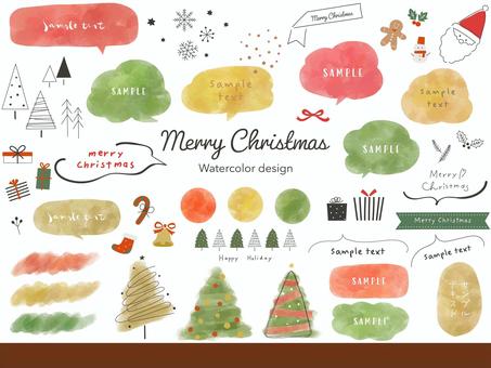 水彩のクリスマスカラーのイラストセット 水彩のクリスマスカラーのイラストセット クリスマス,冬,フレーム,手描き,クリスマスツリー,サンタクロース,プレゼント,オーナメント,雪の結晶,ヒイラギのイラスト素材