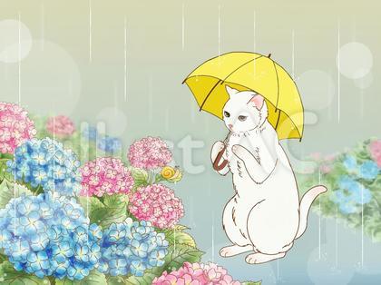雨の日の猫(背景ベージュ)