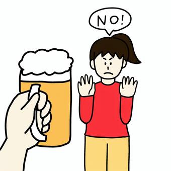 お酒を断る女性 女性,人物,シンプル,飲み会,断る,新年会,忘年会,お酒,ビール,吹き出しのイラスト素材