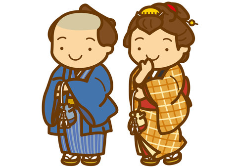 江戸人4-4c 江戸時代,江戸,時代劇,町人,商人,町娘,服装,和装,着物,羽織のイラスト素材