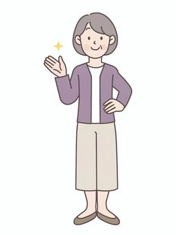 腰に手を当てて案内するシニア女性_全身 腰に手を当てて案内するシニア女性_全身 シニア,女性,主婦,高齢者,中高年,お母さん,年配,シルバー,おばあちゃん,50代のイラスト素材