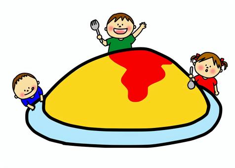 オムライス オムライス,こども,こども園,保育園,幼稚園,小学校のイラスト素材