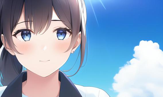 blue sky and girl, JPG blue sky and girl, summer, blue sky, moe type, JPG