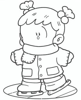 スケートをする子どもの白黒イラスト2 スケート,白黒,モノクロ,冬,子ども,かわいい,手描き,挿絵,遊び,スポーツのイラスト素材