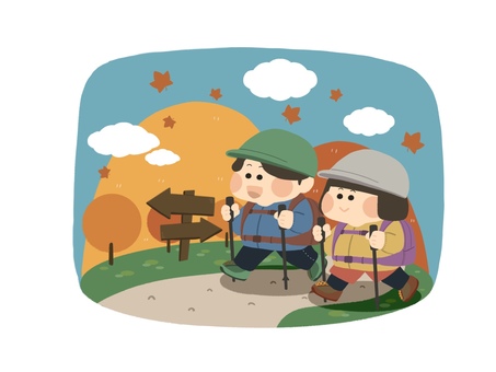 登山をする人たち_紅葉 登山,山開き,山登り,トレッキング,ウェア,シューズ,アウトドア,帽子,レジャー,山のイラスト素材