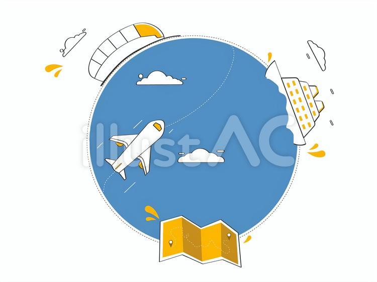 世界一周旅行　飛行機　地球 飛行機,世界一周,旅行のイラスト素材