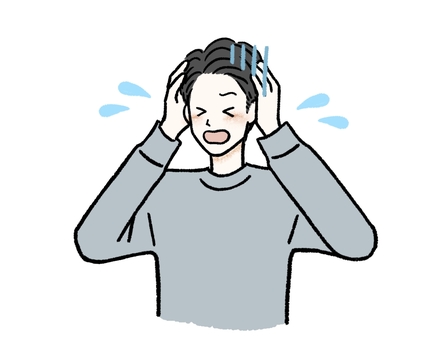 パニックになって頭を抱える男性 頭,抱える,パニック,慌てる,焦る,汗,悩む,どうしよう,びっくり,困るのイラスト素材