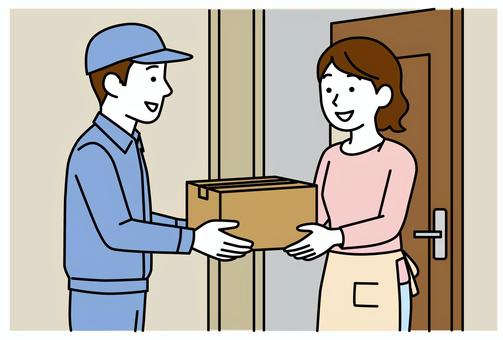 宅配業者から荷物を受け取る女性 宅配業者,女性,主婦,荷物,受け取りのイラスト素材