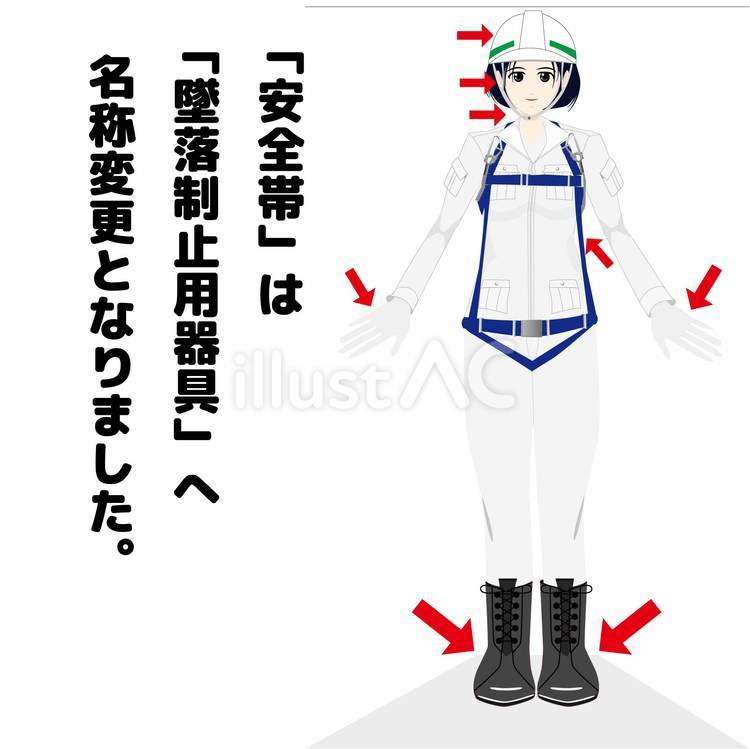 墜落制止用器具チェック 墜落制止用器具,名称変更,作業員のイラスト素材