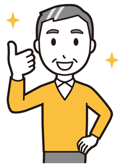 ニット中年男性(黄)-374-バスト  ニット中年男性(黄)-374-バスト いいね,おじさん,男性,中年,お父さん,パパ,シニア,ミドルエイジ,人物,かわいいのイラスト素材