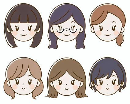 いろいろな髪型の女性の顔アイコン2 人物,顔,顔のみ,アイコン,複数,セット,髪型,ヘアスタイル,女性,女子のイラスト素材