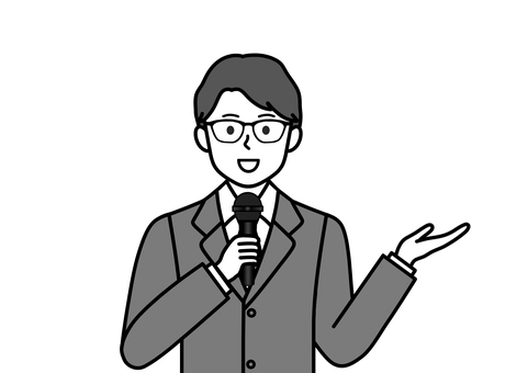 講義・説明・プレゼンをするビジネスマン 講義,講習,先生,講師,教師,男性,会社員,ビジネスマン,コンサルタント,マイクのイラスト素材
