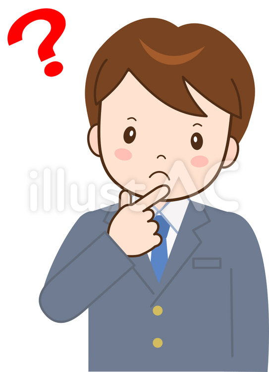 男子学生あ　はてな 考える,学生,悩むのイラスト素材