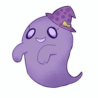 帽子を被った紫色のおばけ 紫,むらさき,笑顔,幽霊,帽子,ぼうし,水玉,お化け,おばけのイラスト素材