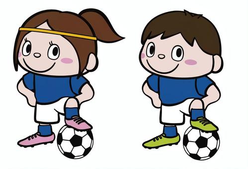 #3372サッカー男女 サッカー,フットサル,スポーツ,サッカー少年,サッカー少女,子ども,男の子,女の子,キャラクター,ユニフォームのイラスト素材