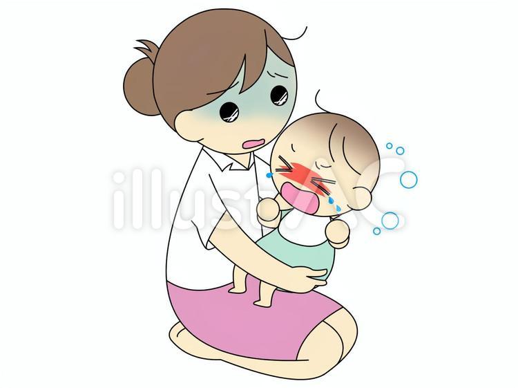 疲労ママと泣く赤ちゃん200705 お母さん,赤ちゃん,泣くのイラスト素材