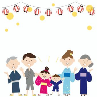 Illustration, family, summer, yukata, 