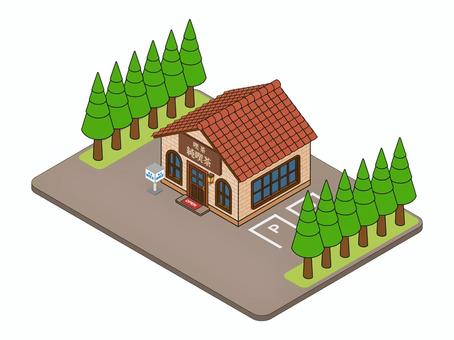 街並みシリーズ 純喫茶店 喫茶店,昭和風,かわいい,デフォルメ,建物,木,アイソメトリック,アイソメ,街並み,アイコンのイラスト素材