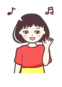 片手をあげる女の子_ボブヘア 片手をあげる女の子_ボブヘア 女,女の子,人のイラスト素材