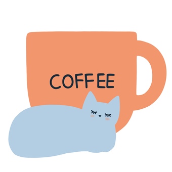 ネコとコーヒー 猫,マグ,かわいい,コーヒー,アイコン,カップ,マグカップ,陶器,飲み物,英語のイラスト素材