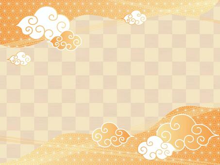 きんとうん（オレンジ） 筋斗雲,フレーム,枠,柄,背景,壁紙,おしゃれ,ライン,豪華,キラキラのイラスト素材