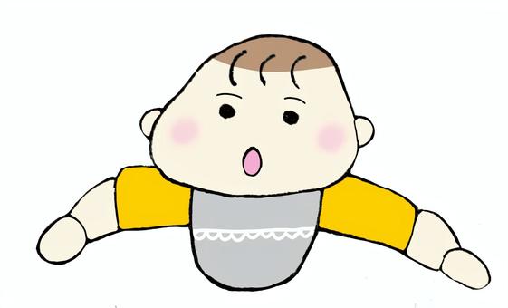 赤ちゃんイラスト　寝返り 赤ちゃん,ベビー,ロンパース,手書き,うつ伏せ,ずり這い,寝返りのイラスト素材
