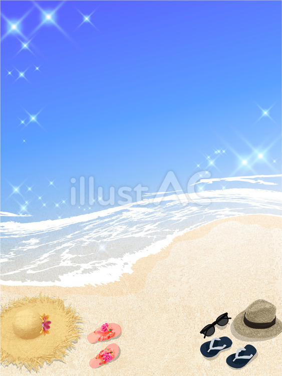 夏のビーチのガーリーな風景　su203 海,ビーチ,キラキラのイラスト素材