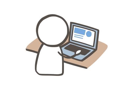 棒人間　デスクワークをする後ろ姿 棒人間,人,パソコン,pc,デスクワーク,仕事,事務,在宅,在宅ワーク,背中のイラスト素材