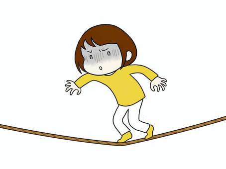 綱渡りしている人 綱渡り,こわごわ,ビクビク,恐る恐る,へっぴり腰,ギリギリ,危険,危ない,危なっかしい,不安定のイラスト素材