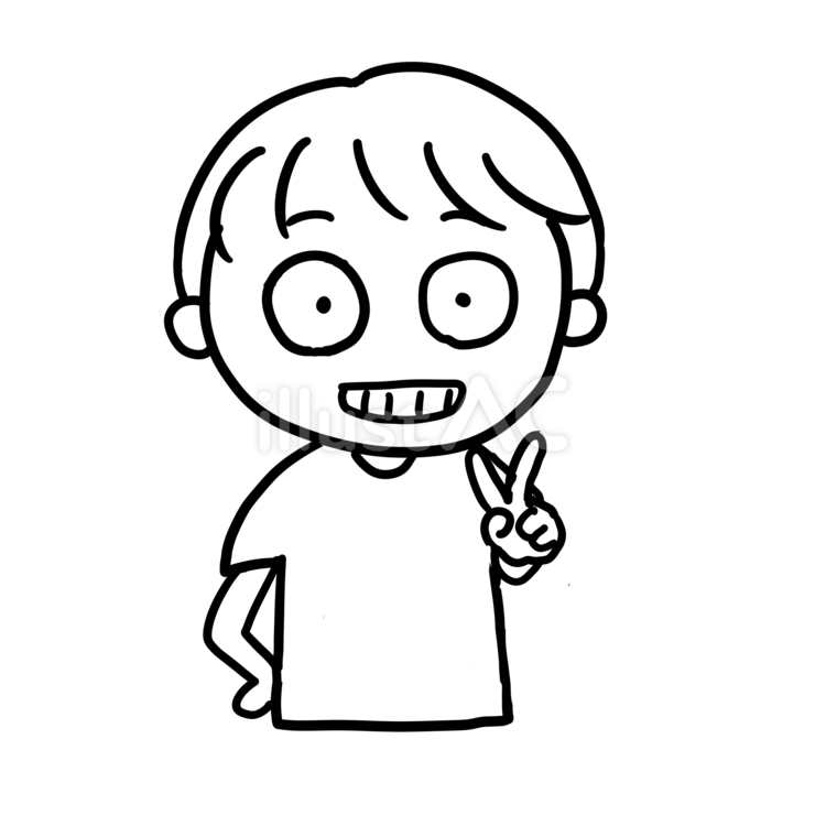 歯を見せてピースする少年の線画 少年,子ども,ピースのイラスト素材