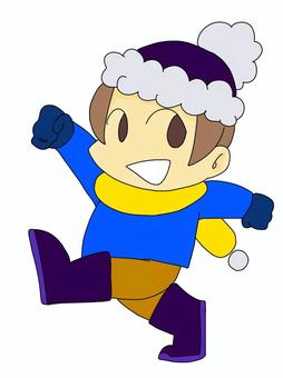 冬服を着た子供 冬服,冬,子供,歩く,帽子,マフラー,長靴,防寒具のイラスト素材