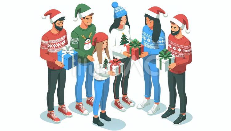 クリスマスを楽しむ友人・仲間 クリスマス,イブ,パーティーのイラスト素材
