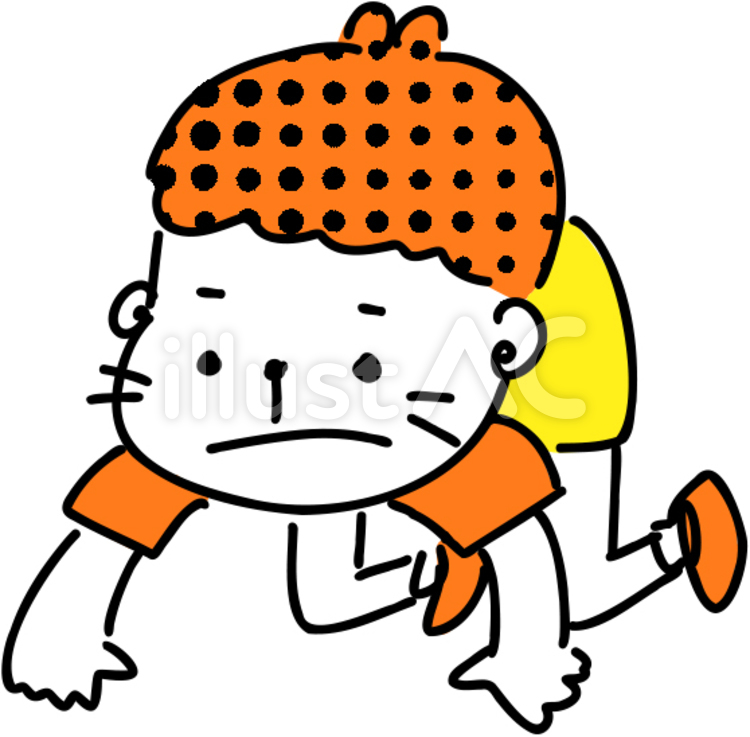 ネコ顔のボク／落し物か、蟻を見ているのか 男の子,しゃがむ,探すのイラスト素材