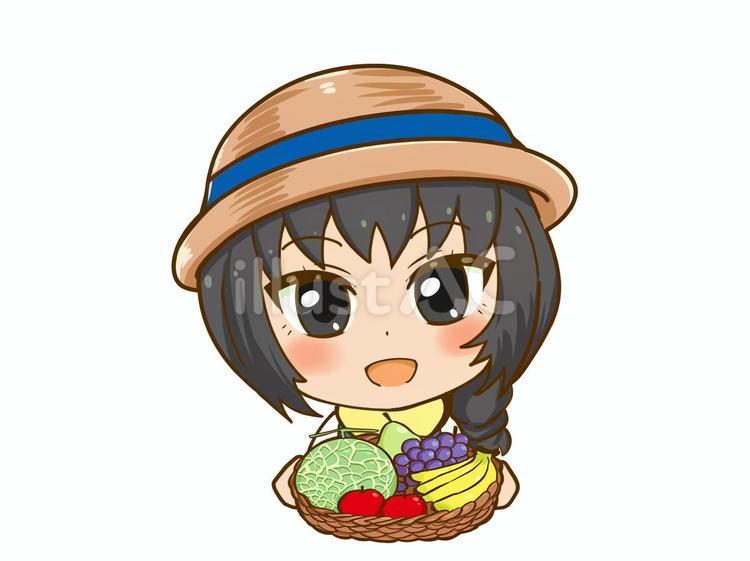 果物たちと黒髪の女の子 黒髪,果物,女の子のイラスト素材