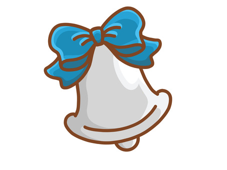 シルバーベル クリスマス,シルバー,鐘,ベル,リボン,ブルー,青,手描き,一つ,一個のイラスト素材