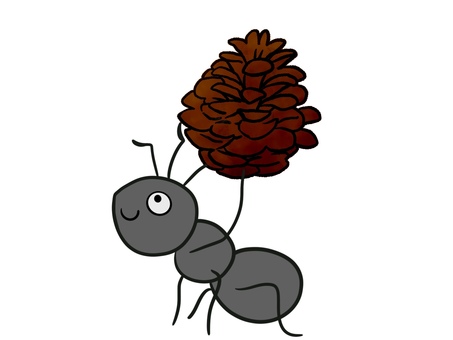 松ぼっくりと蟻 松ぼっくり,あり,蟻,虫,ant,挿し絵,手描き,かわいい,ゆるい,手書きのイラスト素材