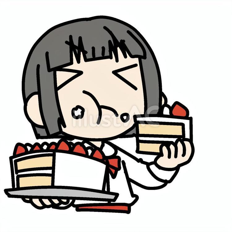 不満でケーキを爆食いする少女 小学生,爆食い,不満のイラスト素材