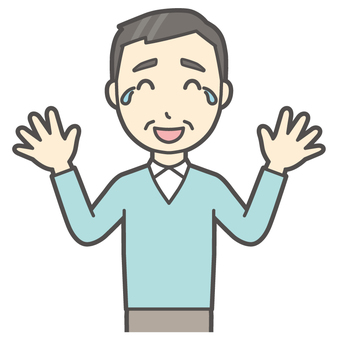  ニット中年男性-527-バスト 涙,笑顔,おじさん,男性,中年,お父さん,パパ,シニア,ミドルエイジ,人物のイラスト素材