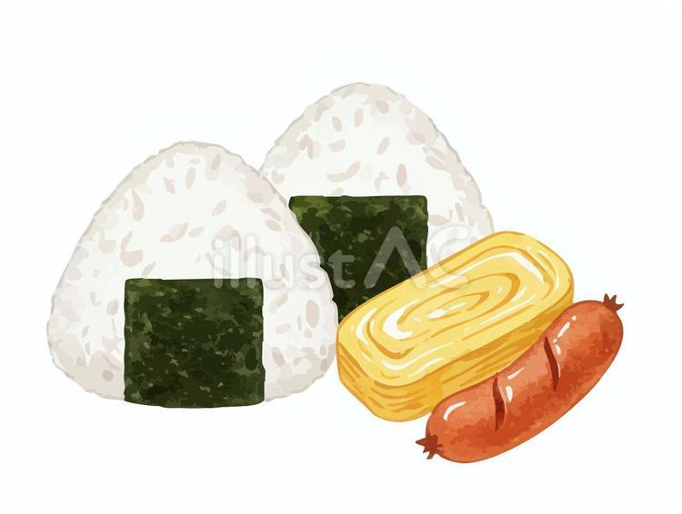 おにぎりと卵焼きとウインナー おにぎり,おかず,弁当のイラスト素材