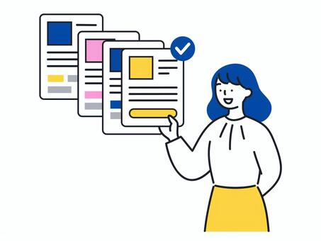 届いた案件から選ぶ女性 人物,女性,ビジネス,案件,選択,比較,選ぶ,リスト,仕事,受注のイラスト素材