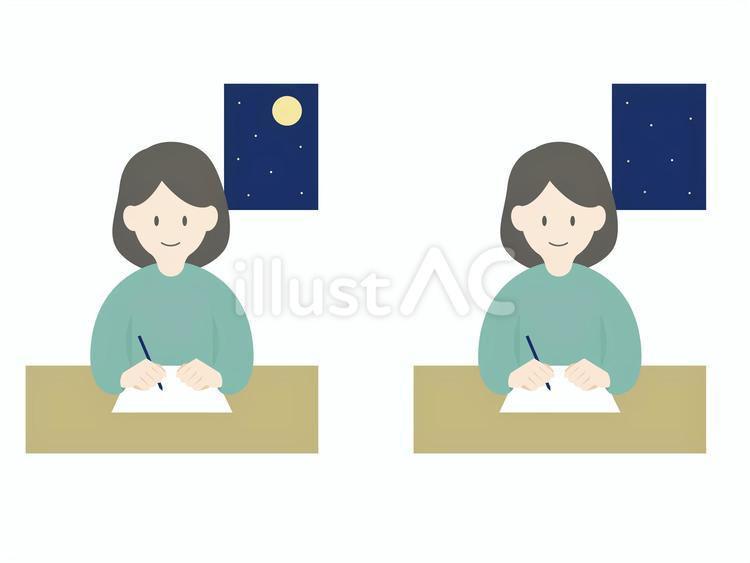 新月・満月にお願い事を書く 新月,満月,女性のイラスト素材