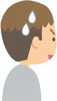 困惑する男性の後ろ姿 困る,困惑,汗,思い違い,男性,後ろ姿,横顔,半笑い,薄笑い,刈り上げのイラスト素材