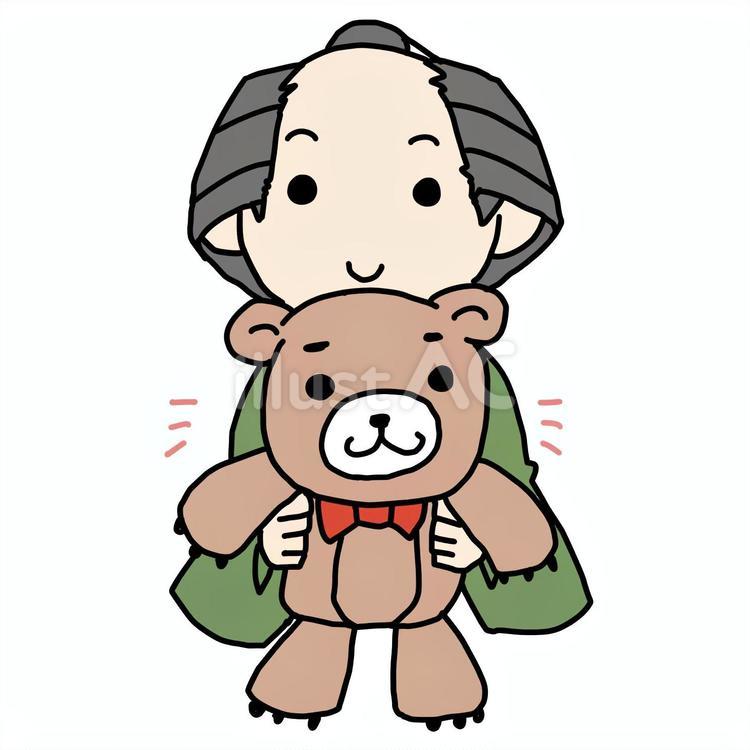 クマのぬいぐるみを持つ町民 町民,男性,ぬいぐるみのイラスト素材