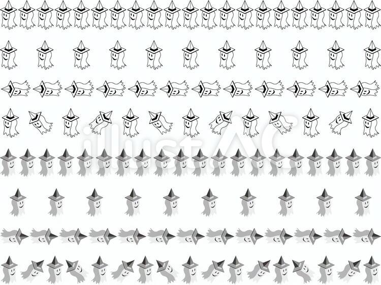 ハロウィンオバケ(飛行)罫線(モノクロ) ハロウィン,おばけ,幽霊のイラスト素材